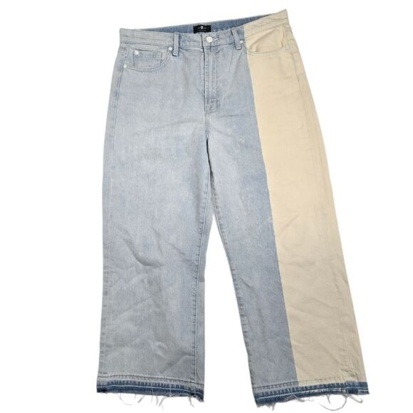 7FAM Alexa two tone high rise straight cropped jeans in Mulholland Drive 31 - Picture 3 of 15